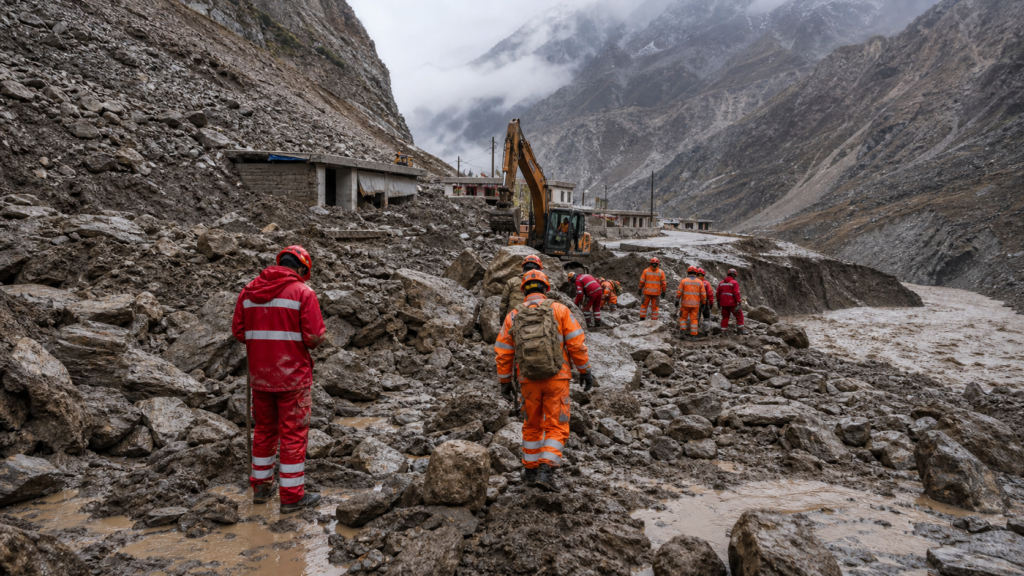Tibet Landslide Disaster: 16 Dead And 546 Missing At Gyirong Border Crossing 2 Rescue teams searching through debris after the Tibet landslide near Gyirong